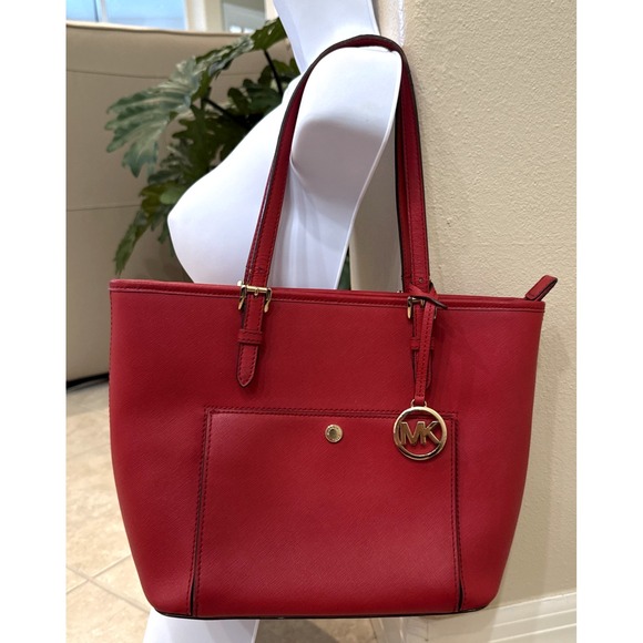 Michael Kors Handbags - Michael Kors Jet Set Tote Purse RED MK Saffiano Leather Handbag Purse 12x11x5
